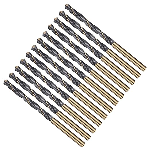 Drill Bit, 5mm Cutting Diameter, 4341 HSS Gold and Black 118° Cutting Angle Number Jobber Bits - (Applications: for Drilling Soft Metal Plastic Wood), 12-Pieces