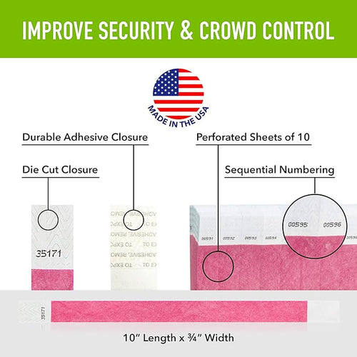 1,000 WristCo Cranberry Tyvek Wristbands for Events - Comfortable Tear Resistant Paper Bracelets ID Wrist Bands for Concerts Festivals Admission Party Identification