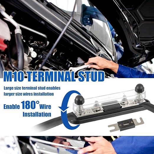 BOJACK ANL Fuse Holder with 600 Amp ANL Fuse, ANL Fuse Block with 2 Pieces 600A ANL Fuse, M10 Stud Terminals Maximum Current 750A, for Trucks, Cars, Ships, etc.