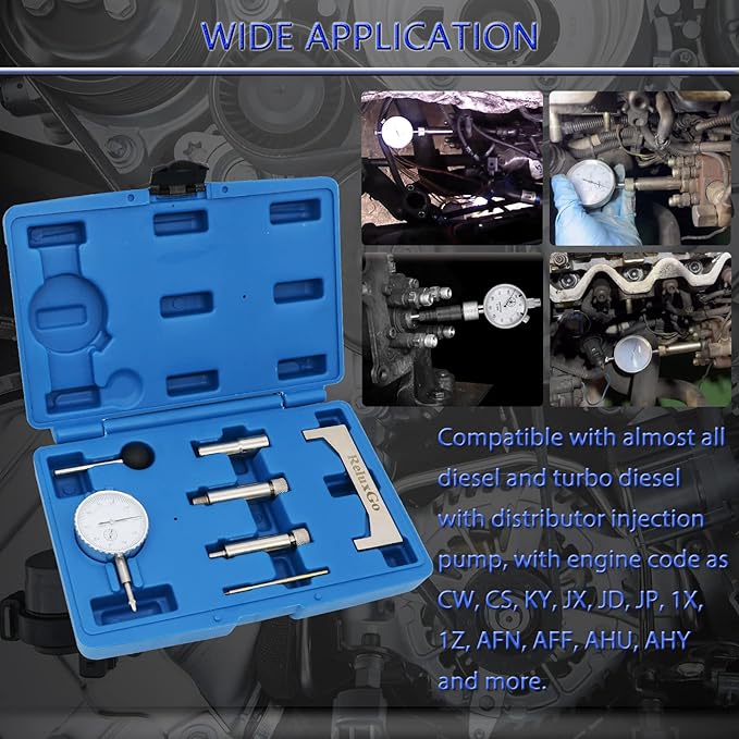 7 Pcs Diesel Fuel Injection Pump Timing Gauge, Static Regulator Adapter Setting Plug Kit, VE Pump Dial Indicator VAS 6079 for VW Audi Volvo Dodge Cummins