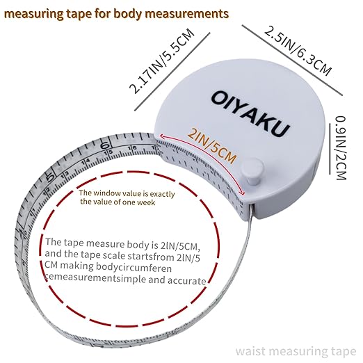 Tape Measure for Body Measurement 60Inch Window Reading & Ergonomic Curve Design Soft Flexible Sewing Tape with Lock Pin Weight Loss Fitness Muscle Building Medical Nursing Dual Scale (White)