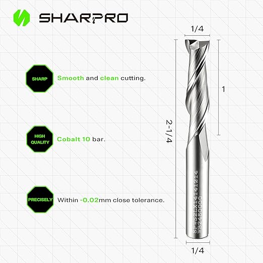 Spiral Upcut Router Bit Set 1/4 Inch Shank 1/4 Inch Cutting Dia. 1'' CL. 2-1/4'' OVL. Carbide Upcut CNC Router Bits, Ideal for Wood Engraving and Plunging Applications (3PCS)