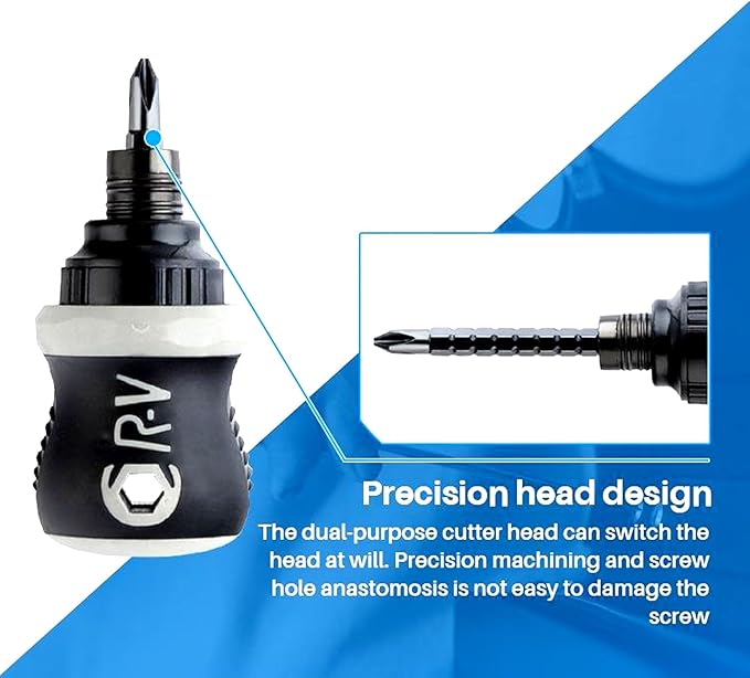 Buspoll Ratcheting Stubby Screwdriver - Adjustable Length, Reversible Dual End, Magnetic Tip - Compact, Portable, Pocket Size.