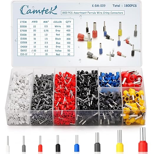 1800pcs Wire Ferrules Kit, AWG 22-7 Ferrule Crimping Kit Terminal Connector Wire Insulated Cord Pin Ends Terminals for Electric, Industrial