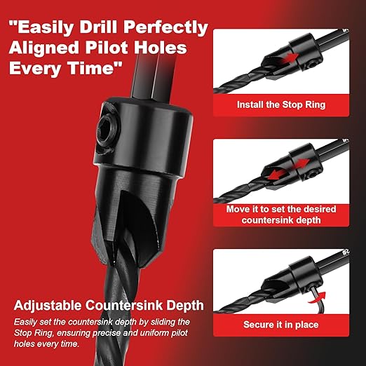 Countersink Drill Bit Set for Woodworking, 15 PCS M2 Cobalt HSS Tapered Drill Bits Kit with 2 Wood Plug Cutters, 1/4" Hex Shank Quick Change, Depth Stop Collars, 82° Counterbore & Storage Case