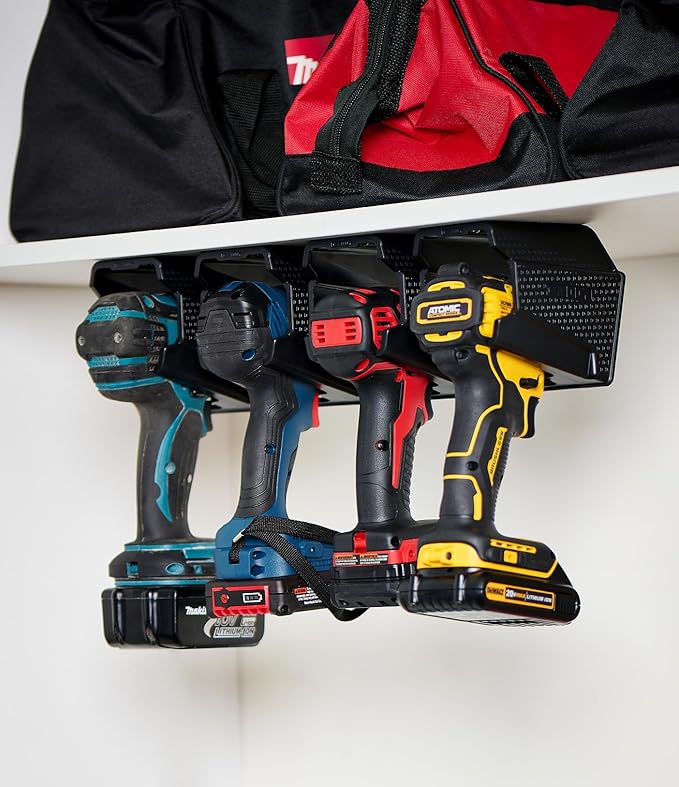 Drill Holder, Power Tool Organizer, Utility Storage Rack | Universal Wall Mount Cordless tools holder fits most drills like Milwaukee Drill (2-PACK) (Red)