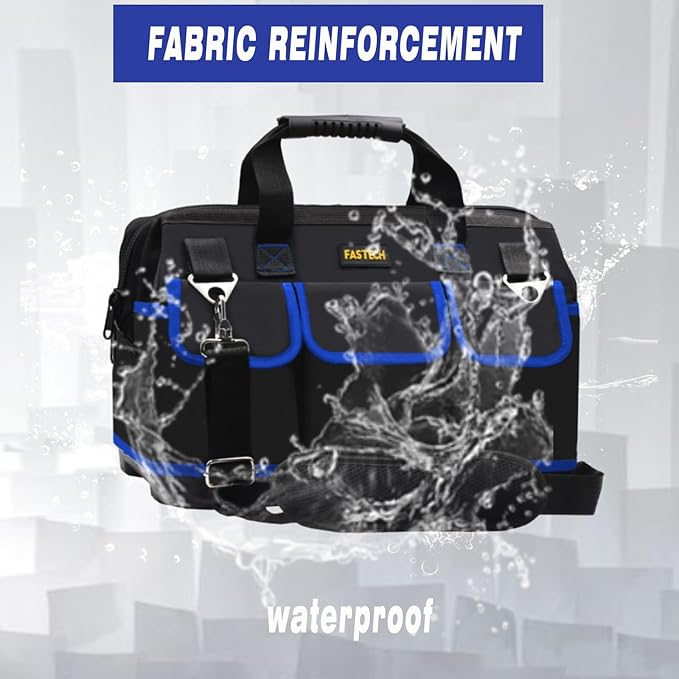 22 Inch Tool Bag, Waterproof Wide Mouth Tool Kit, Heavy Duty Tool Bag Organizer With Shoulder Straps, Tool Storage Package For Men/Women (Blue22IN)