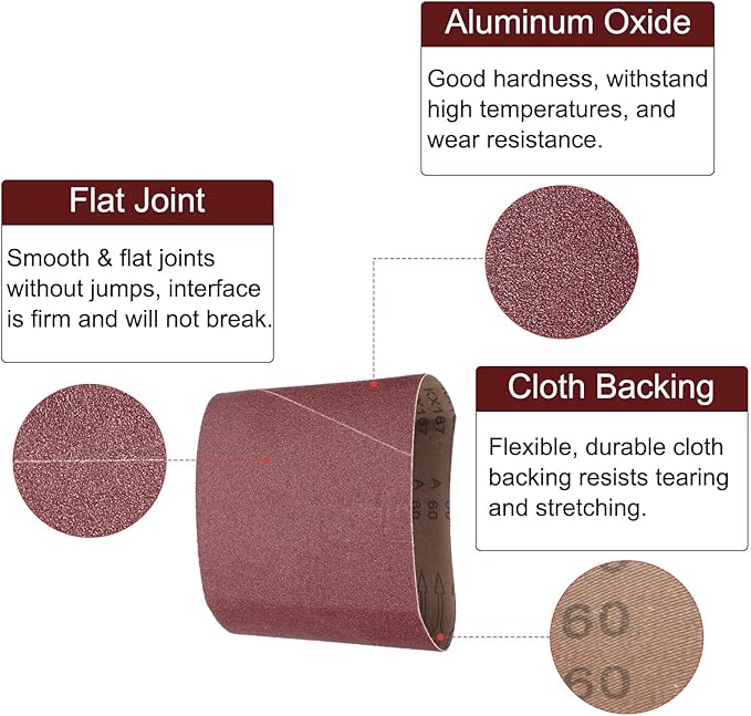 uxcell 10pcs 8" x 19" Sanding Belts 60 Grits Aluminum Oxide Abrasive Belt Sander Paper Sanding Papers for Metal Wood Grinding Polishing, Reddish Brown