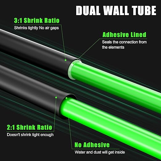 ELECFUN Waterproof Heat Shrink Tubing Kit 400 pcs, 3:1 Dual Wall Tube - Adhesive Lined Heatshrink for Wires - Marine Grade and Industrial Shrinkable Wiring Wrap Fully Insulation Black, 7 Sizes
