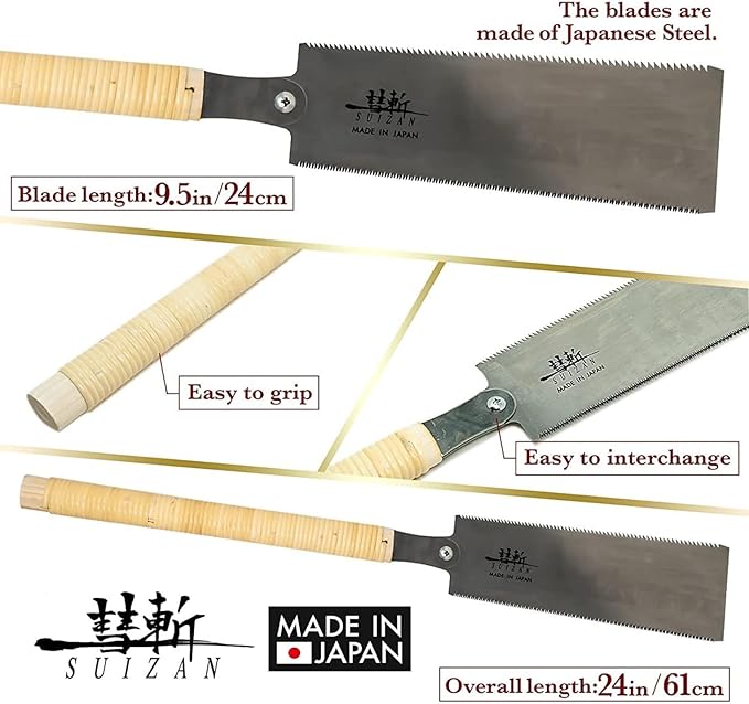 SUIZAN Ryoba Double Edge Saw 9.5" Assembly ver - Professional Japanese Pullsaw Handsaw Woodworking Tools
