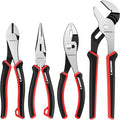 ARROW 4-Piece Pliers Set, Includes 8 Inch Diagonal, Long Nose, Slip Joint, 10 Inch Groove Joint Pliers, Ergonomic Anti-slip Handle, for Basic Repair