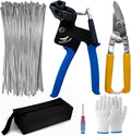 Metal Zip Ties Tool Gun - Trivd Frol One Hand Operation Metal Cable Tie Gun for Fastening Cutting Stainless Steel Zip Ties, Comes With 100pcs Self-Locking Metal Zip Ties Heavy Duty Outdoor, Scissors