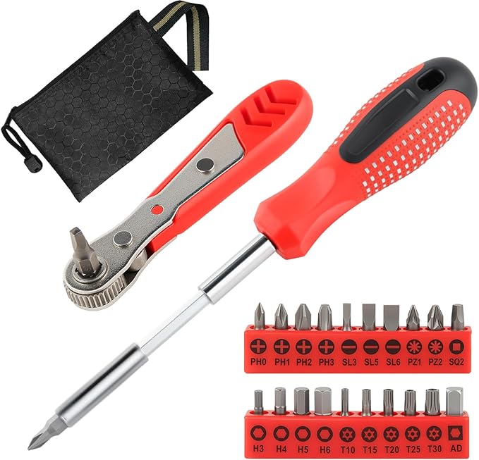 24 in 1 Multi-Bit Ratcheting Screwdriver, Magnetic Interchangeable Ratchet Screwdriver with Changeable Bits（Phillips,Slotted,Hex,Square,Torx）for Home,Work,DIY.