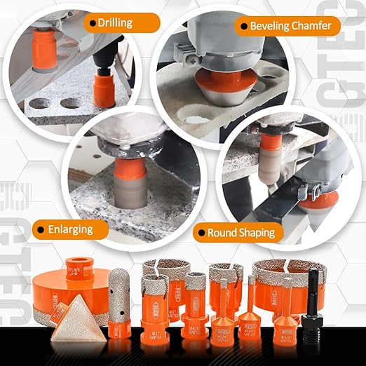 BGTEC Diamond Hole Saw Kit Marsonry Drill Bits,5/8-11 Thread 12pcs 6/6/8/20/25/35/50/75/100mm Drill Bits+20mm Milling Finger Bit+2" chamfering Bit+SDS for Granite Marble Porcelain Tile Ceramic