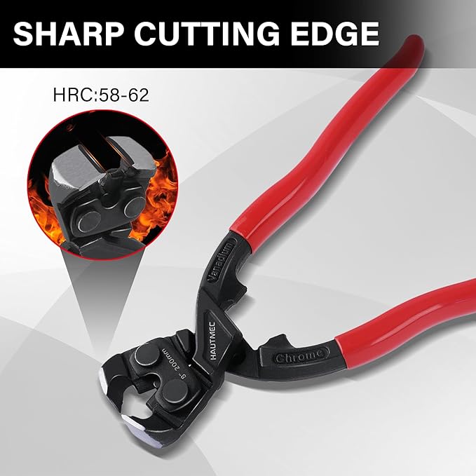 HAUTMEC 8 Inch Nail Puller Pliers Tool, High Leverage End Cutting Pliers, Nail Remover Tool with Anti-Slip Grip, CRV Steel End Cutting Nippers Tool for Pulling or Cutter Nails, Small Bolts and Wires
