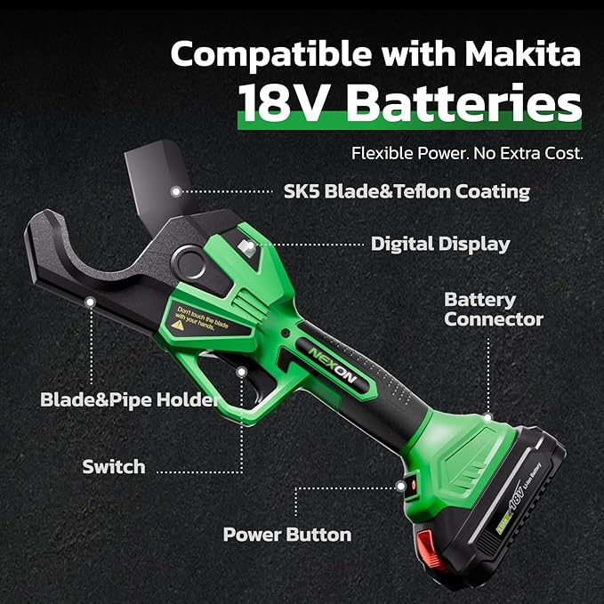 NEXON PVC Pipe Cutter for Makita 18V Battery, Plastic Tubing Cutter with LCD Display, Cuts up to 1-1/2" Electric PVC Cutter, Cutter Tool for PVC, PPR, PE, PEX,SK5 Blade(Battery not include)