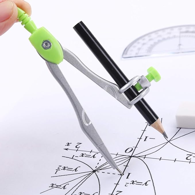 Math Geometry Kit Sets 10 Piece Student Supplies with Shatterproof Storage Box,Includes Rulers,Protractor,Compass,Eraser,Pencil Sharpener,Lead Refills,Pencil,for Drafting and Drawings（Green）