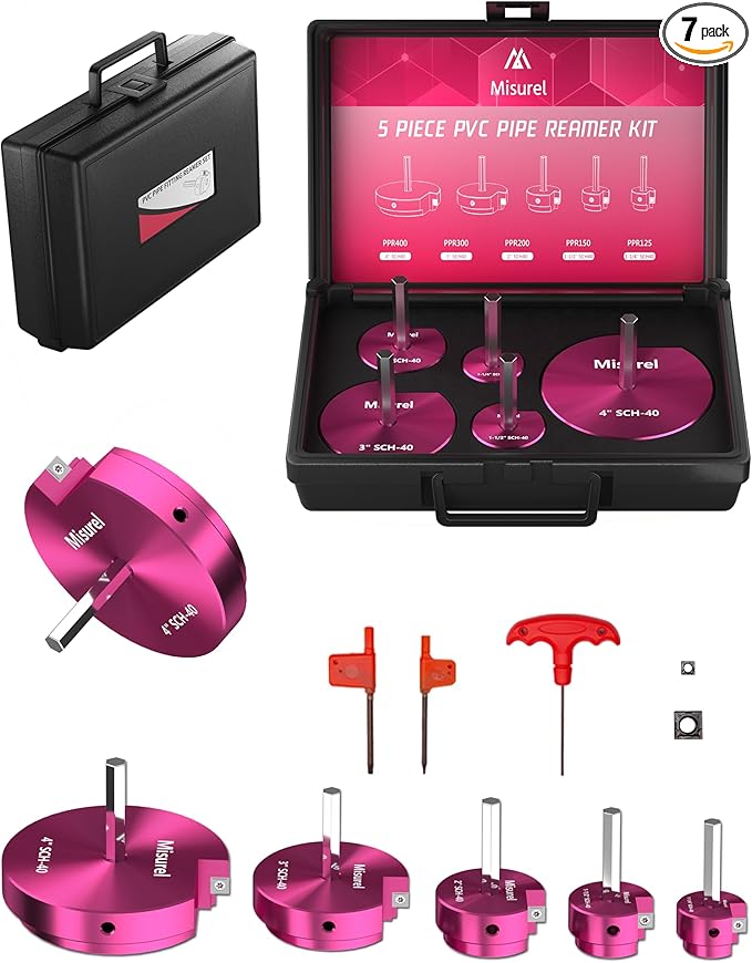 5 Pcs PVC Pipe Reamer Kit, PVC Fitting Saver, Plastic Pipe Fitting Reamer Socket Saver Plumbing Tool Includes 1-1/4'', 1-1/2'', 2'', 3'', 4'' for Schedule 40 Fits Standard 1/2" Drill