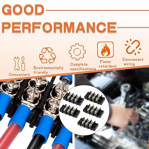 2 Circuits 2 Positions Terminal Block 20-30A 200-450V Dual Row Screw Terminals Strip with 20 PCS Heat Shrink Wire Fork Connectors(Pack of 5pcs)