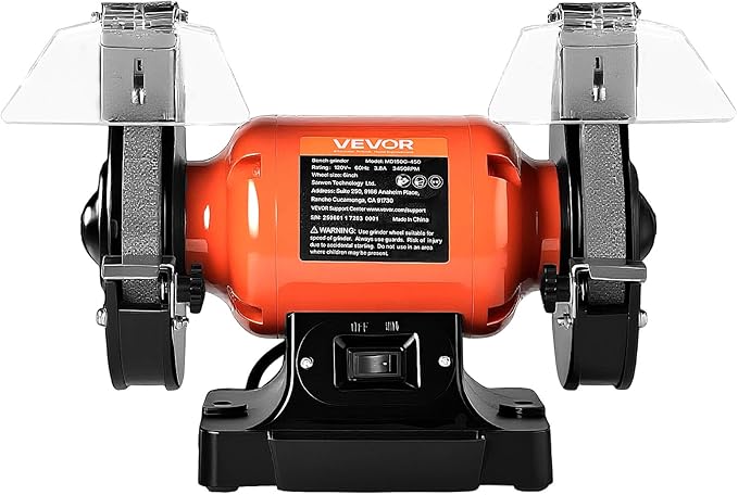 VEVOR Bench Grinder, 6-inch Single Speed Bench Grinder, 3450RPM High-Speed Table Grinders with 450W 3.8A Induction Motor, 36/60-Grit Grinding Wheel & Adjustable Eye Shield for Fast Sharpening Grinding
