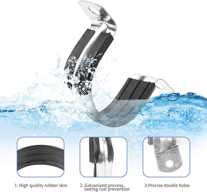 3/4 Inch Reinforced Rigid Pipe Strap, 20 PCS 2 Holes U Bracket Cable Clamp Hanger, Rubber Cushioned Insulated Clamp, Conduits Strap Clamps for Pipe Fixing on Various Surfaces(20mm)
