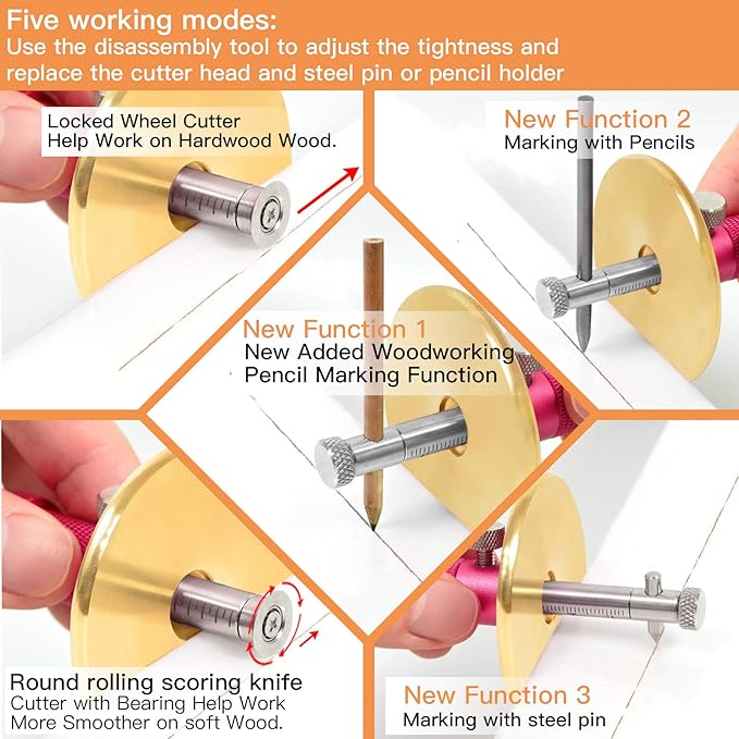 YOSELIN Dovetail Jig Wheel Marking Gauge Plus Set，Micro Adjuster Multifunctional Cutting Wheel Woodworking Scribing, Metric and Imperial Scales, Imperial 1/32 Metric 1mm Accuracy, Wood Marking