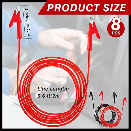 Dunzy 8 Pcs 14 Gauge Jumper Wires Alligator Clips to Alligator Clip Electrical Test Wires Set Silicone Flexible Cable for Electrical Testing (6.6 Ft)