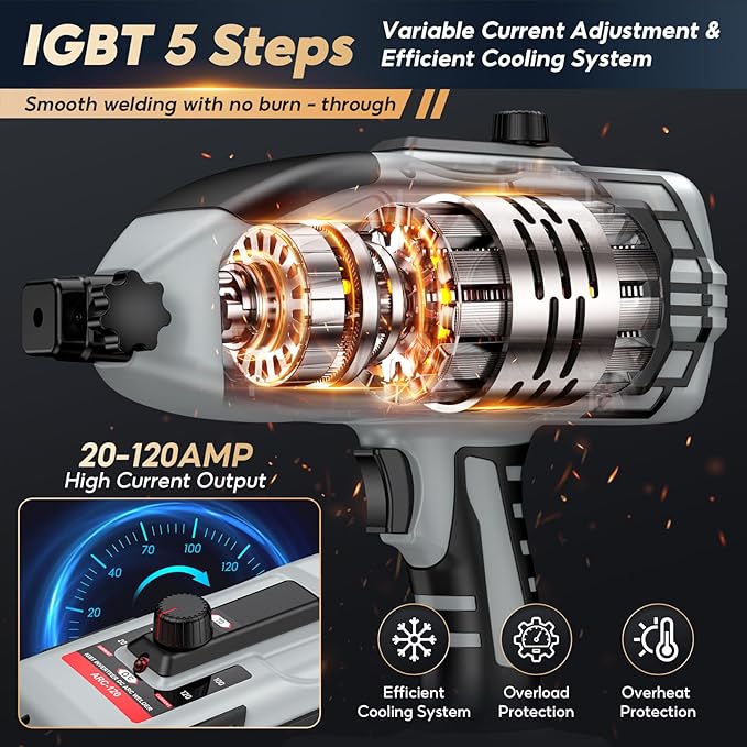 Portable Handheld Welding Machine - 110V IGBT Inverter Handheld Welder, 20-120A ARC Adjustable Current, Hot Start & Anti-Stick for 3/32"-1/8" Welding Rods(Grey)