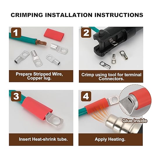 Thick Copper Electric Wire Lugs,10Pcs Tinned Copper Gauge 2Awg-3/8(M10) Ring Heavy Duty Battery Cable Lugs Ends Ring Terminals Connectors with 10Pcs 3:1 Heat Shrink Tubing Assortment Kit