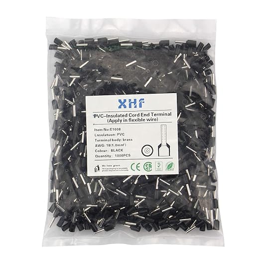 XHF 1000 PCS AWG 18/1.0mm² Wire Ferrules Insulated Copper Crimp Connectors, Crimp Pin Cord End Terminals Black
