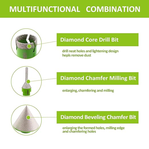 Diamond Core Drill Bits Set - 6/8/25/35/50mm+6-25mm Hole Saw Kit with 2" Tile Chamfer Bit for Porcelain, Ceramic, Granite, Marble