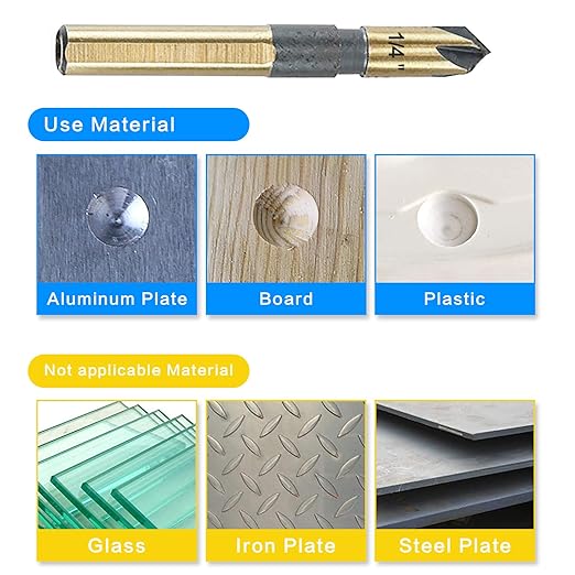 Countersink Drill Bit Set, 5 Pieces High Speed Steel 82 Degree 5 Flute 6mm Round Shank Mill Cutter Bit Countersink in Sizes 3/4" Set with Carrying Case.