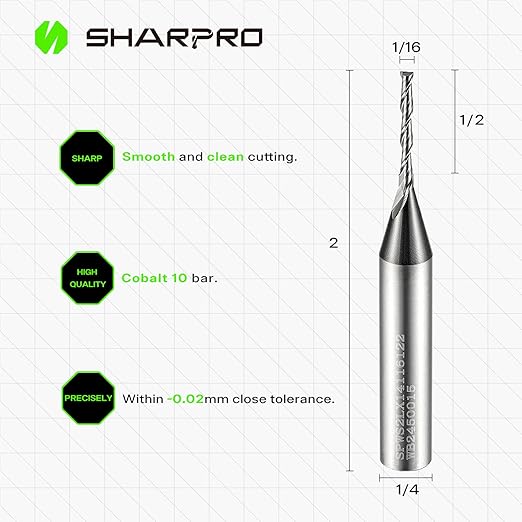 Spiral Upcut Router Bit Set 1/4 Inch Shank 1/16 Inch Cutting Dia. 1/2'' CL. 2'' OVL. Carbide Upcut CNC Router Bits, Ideal for Wood Engraving and Plunging Applications (3PCS)