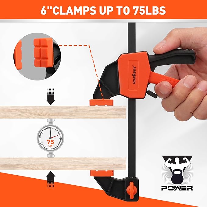 HORUSDY 6" Mini Bar Clamps for Woodworking - 2 Pack Quick Clamps F Clamp with 75 LBS Load Limit