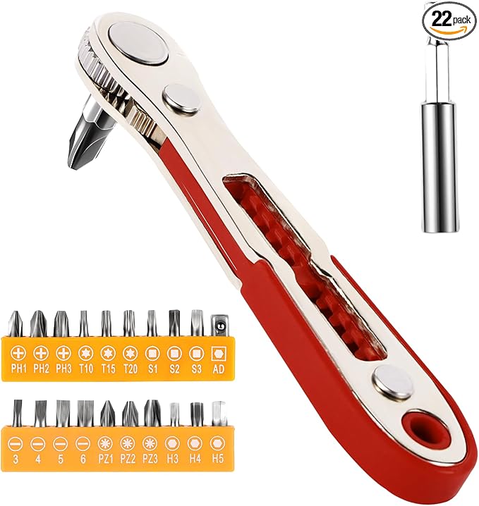 22-in-1 Magnetic Ratchet Screwdriver Set w/Reversible Wrench & Bits | Compact for Tight Spaces, DIY/Home/Car Repairs | Best Gift for DIYers, Handymen & Men