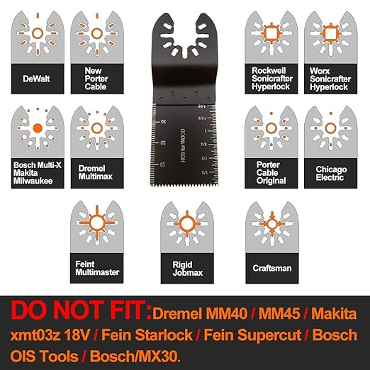 Mixed Wood Oscillating Tool Blades Multitool Saw Blade Set, Quick Release Saw Blades Fit for Fein Multimaster, Porter Rockwell Cable,Black & Decker,Ridgid Ryobi, Dewalt, Chicago (6 PCS)