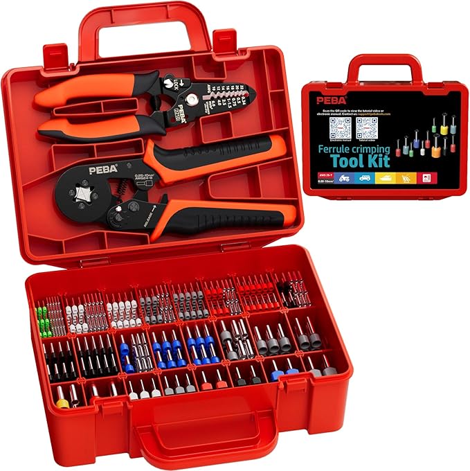 PEBA Ferrule Crimping Tool Kit, 33 Sizes Ferrules Terminal, Self-Adjusting Crimp Pliers for AWG 28-7 Wire Ferrules, Wire Strippers | Wire Crimper - Electrical Connector Pliers - Ratchet Crimp Tool Set
