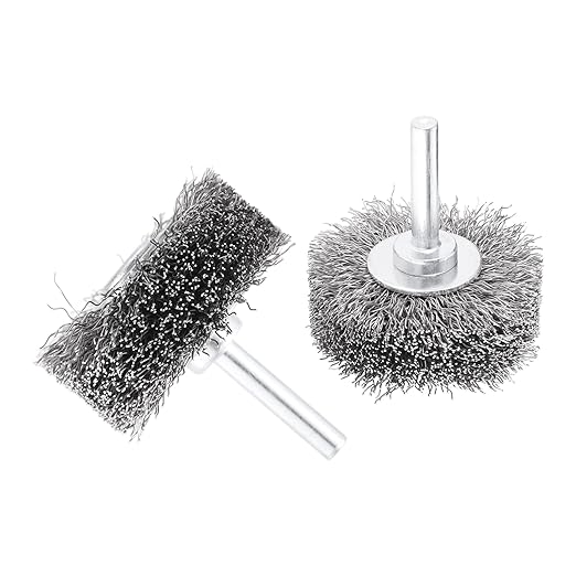 dophee 2Pcs 2 Inch Wire Wheel Brush for Drill Attachment 0.0118" Coarse Crimped Carbon Steel Wire 1/4 Inch Round Shank Wire Wheel Brush for Rust Corrosion Paint Removal
