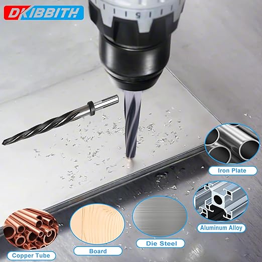 DKIBBITH 11/16" Bridge Construction Reamer Drill Bit, M2 HSS Taper Chucking Reamer for Steel Alloy Metal Wood Plastic, 1/2" Non-Slip Shank, 5-Spiral Flutes Car Reamer, to Align or Enlarge Holes, 17mm