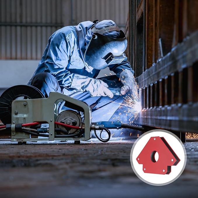 HARFINGTON 2pcs Welding Magnets 110.23 lbs Magnetic Welding Clamp Holder Iron Spray Paint Arrow-Shaped Tool 45, 90, 135 Degree with Center Hole for Fixed Angles, Red