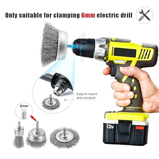 Wire Brush for Drill Set, 9Pcs Cup, Wheel & End Brush Kit with 1/4” Shank, Carbon Steel Drill Brush Attachments for Rust Removal, Stripping, and Abrasive