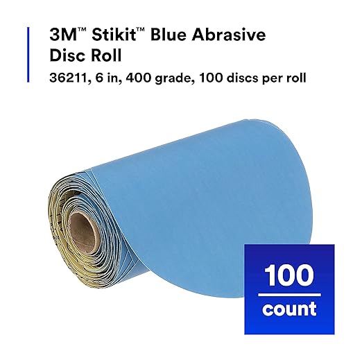 3M Stikit Blue Abrasive Disc Roll, 36211, No Hole, 6 in, 400+ Grade, Pack of 100, Automotive Sanding Discs for Coating Removal, Body Repair, Auto Sanding, Primer Sanding