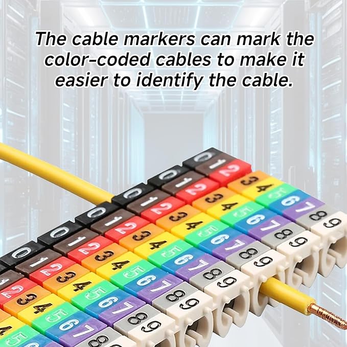 Wire Number Labels, 0.3 x 0.2in Colorful Wire Number Tube Cable Marker, Digital Number Clip on Wire Marker, Plastic Wire Numbering Marker for Wires Management, 100Pcs