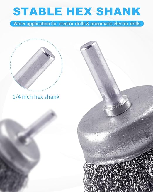 Rocaris 42 Pack Carbon Steel Wire Wheel, Cup, Pen Brush Set with 1/4-Inch Round Shank for Rust Removal, Corrosion and Scrub Surfaces