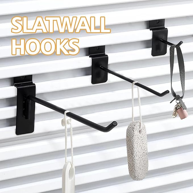 Slatwall Hooks Assortment Kit, 60 Pcs 4" Black Metal Display Hooks for Slat Wall Panels, Garage Storage, Pegboard, Gridwall, Retail Store Organization Accessories