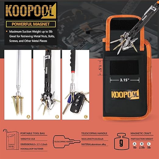 Telescoping Magnetic Pickup Tool Set, Inspection Mirror Telescoping, LED Flashlight, Cool Gadgets for Men, Gifts for Dad, Husband, Kids, Boyfriend, Magnet Stick
