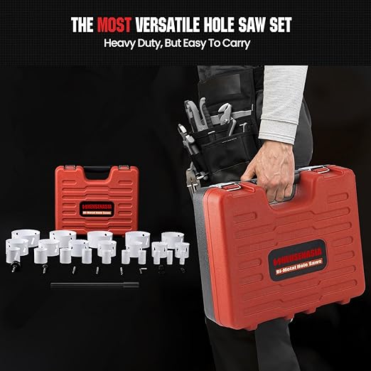 Bi Metal Hole Saw Kit, 30-Pieces All Purpose Combination Hole Saw Set Including 10" Extension, Sizes Range: 3/4" to 4-3/4", Increased Cutting Depth to 2", Ideal for Wood, Metal, PVC, Aluminum