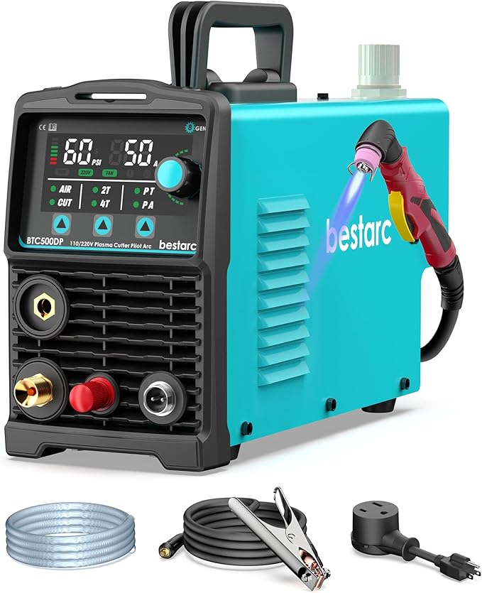 Plasma Cutter, [Pilot Arc][Large LED Display][Air Sensor] 50A bestarc Plasma Cutter Machine 110/220V Dual Voltage, 1/2'' Clean Cut 3/4 Inch Max Cut, Post Flow Mesh, 2T/4T for Beginners DIY