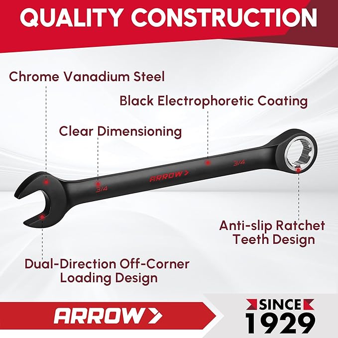 ARROW 24PCS Ratcheting Wrench Set Metric and Standard, Anti-Slip 6-18mm & 1/4"-3/4" Combination Ratchet Wrench Set with 2 Magnetic Tool Holders, CRV Material, 72-Teeth, Easy to Carry & Store