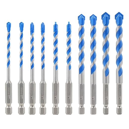 Carbide Drill Bit Set - Dry Drill Bit Set for Masonry, Concrete, Bricks, Wood, Plastic etc(4/5/6/8/10MM*2 Quick-fit Shank)